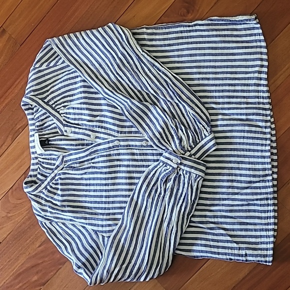 Universal Thread Target cotton boho blue white striped button top blouse shirt - Picture 4 of 6